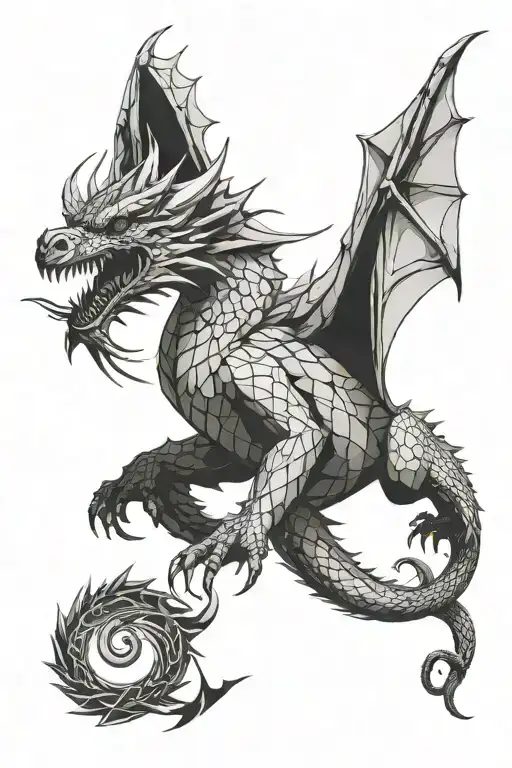 dragon breathing fire tattoo design idea