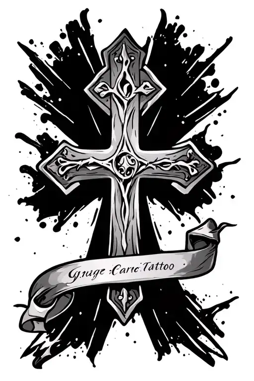 Cross with a banner tattoo design idea