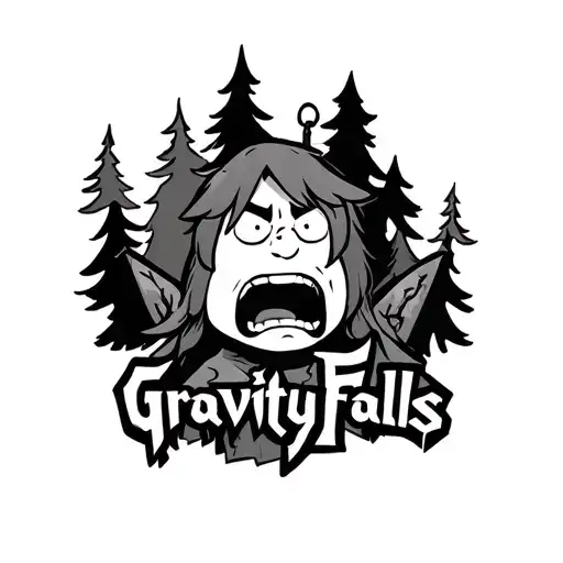 Represent the cartoon "Gravity Falls" tattoo design idea
