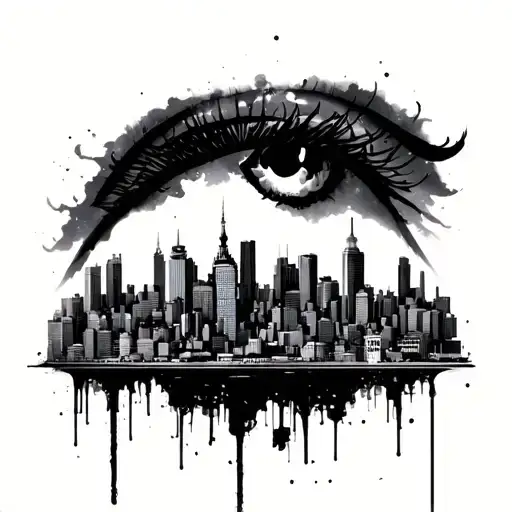 city skyline in the background tattoo design idea