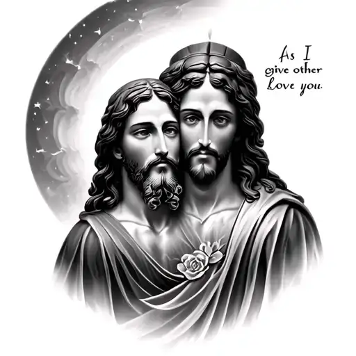 Jesus Christ with Pouré with I give you a new command: love each other; As I love you tattoo design idea