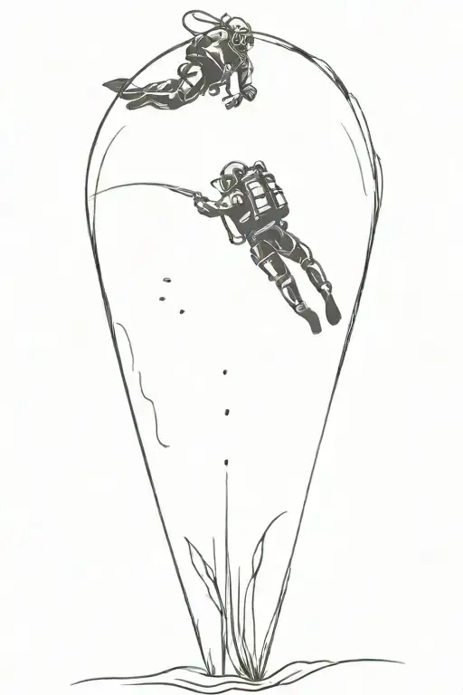 scuba diver swimming fast toward a sinking boat tattoo design idea