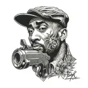 2pac portrait with a gun tattoo design idea