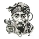 2pac portrait with a gun tattoo design idea