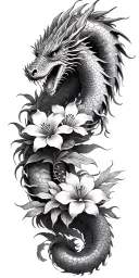 dragon coil hawaii flowers intertwined tattoo design idea