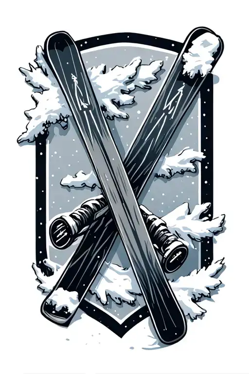 Set of skis crossed in the snow tattoo design idea