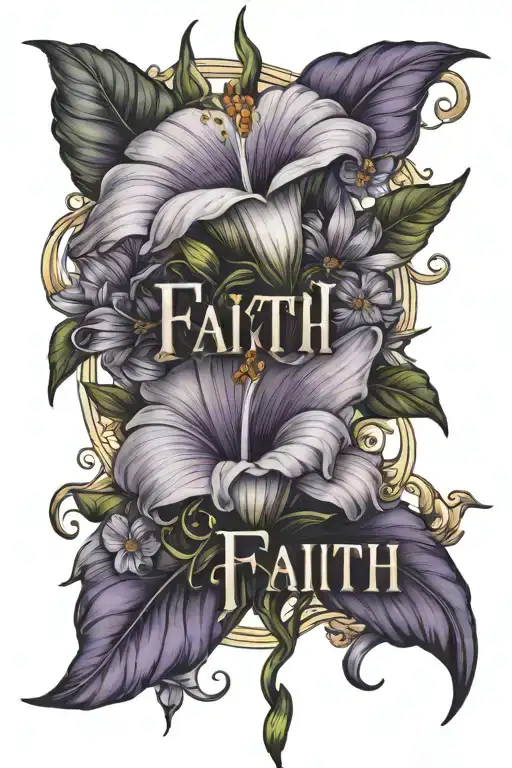 morning glory flower and aster flowers with the word faith in it  tattoo design idea