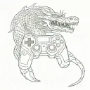 A sketch of a video game controller morphing into a traditional Japanese dragon, representing the client's favorite things and interests in a unique way tattoo design idea