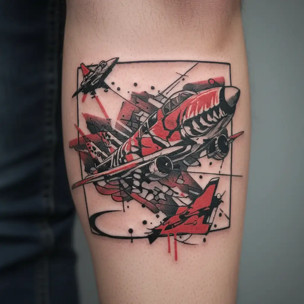 flying tigers plane shooting tattoo design idea