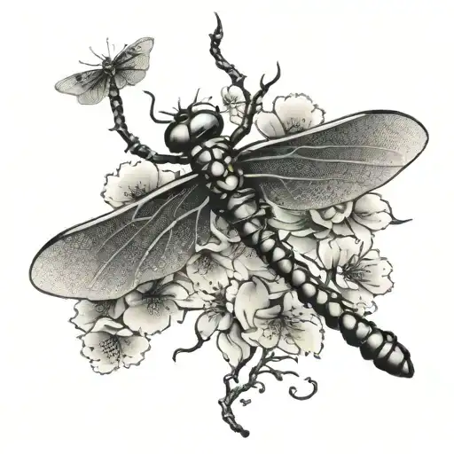 dragonfly snake and cherry blossom tree tattoo design idea