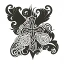 A stylized cross incorporating elements of Azores Portugal, such as traditional patterns or symbols tattoo design idea