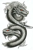 katana, sakura, snake sleeve in japanese style tattoo design idea