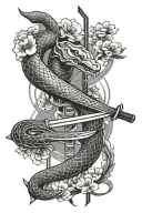 katana, sakura, snake sleeve in japanese style tattoo design idea