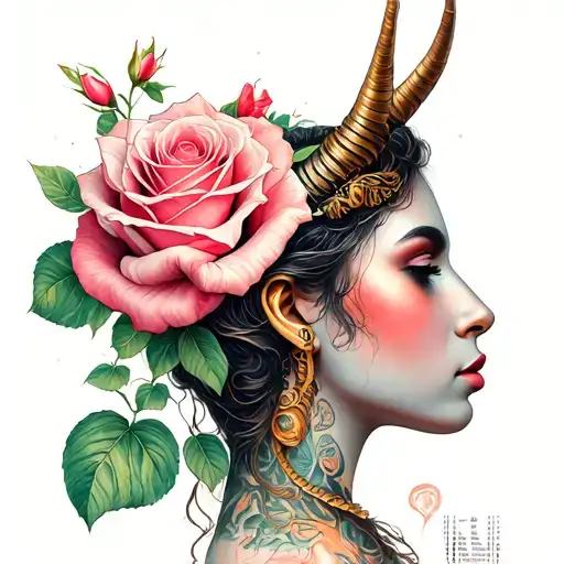 women lady Capricorn roses money tree growing tattoo design idea