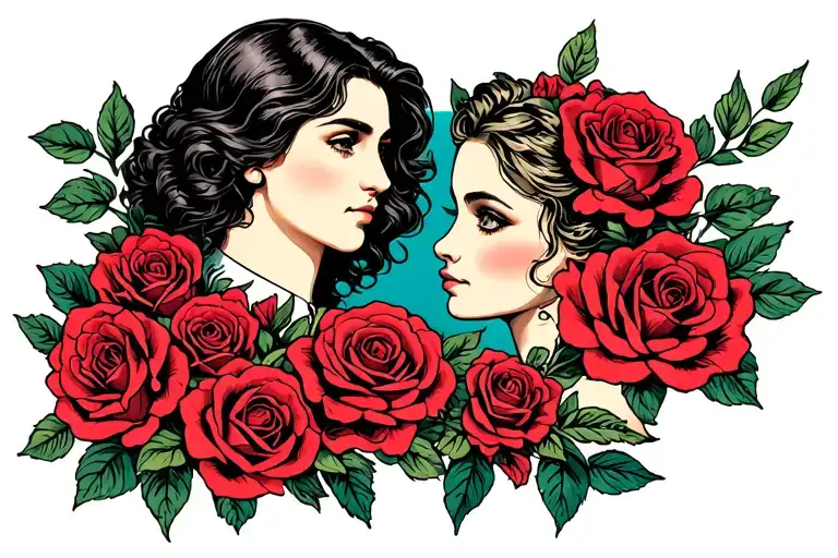 Paul and Heather with roses intertwined tattoo design idea