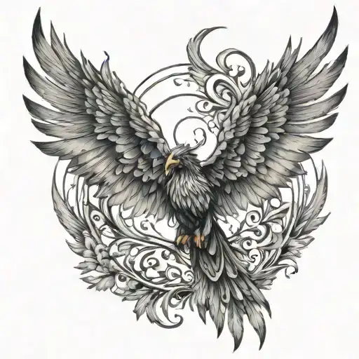 phoenix with outstretched wings tattoo design idea