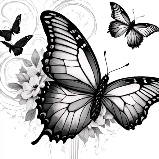 a big butterfly with 988 down the middle of the butterfly and two more flying away from the big one   tattoo design idea