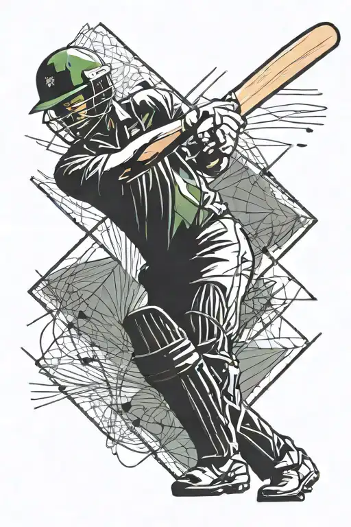 cricket batsmen playing a cricket shot tattoo design idea