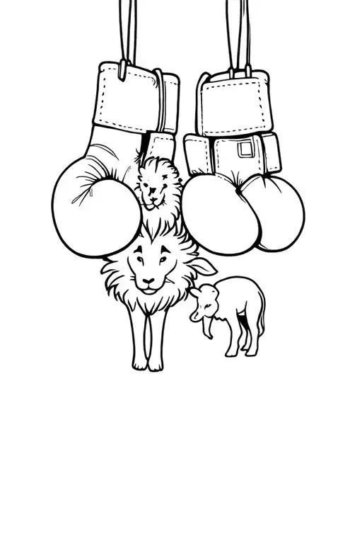 boxing gloves hanging with a lion and a lamb tattoo design idea