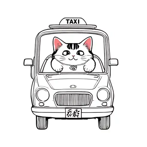 Traditional Hong Kong taxi with a lucky cat driving it tattoo design idea