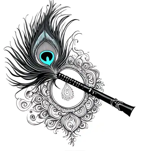 tattoo flute peacock feather and sudarshan chakra tattoo design idea
