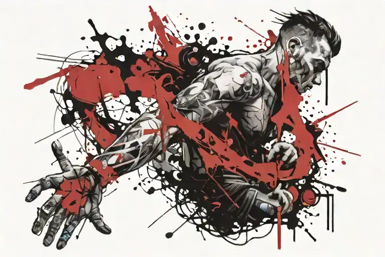 man getting ripped apart yet connected tattoo design idea