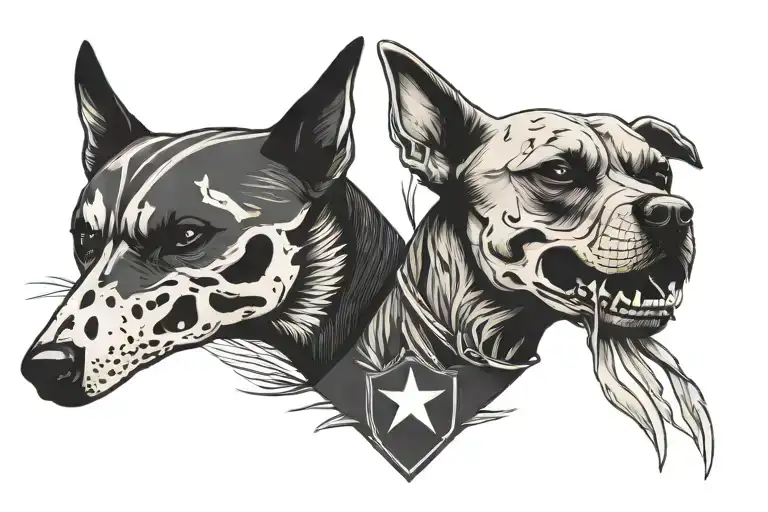 military skeleton dog and his dog tattoo design idea