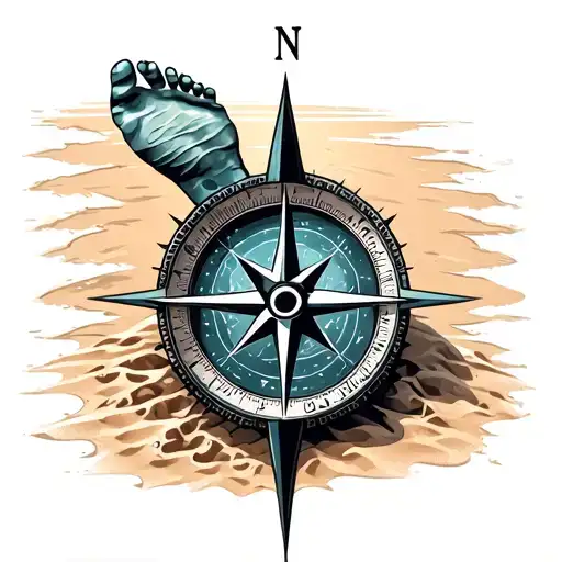 Footprints In The Sand compass  tattoo design idea