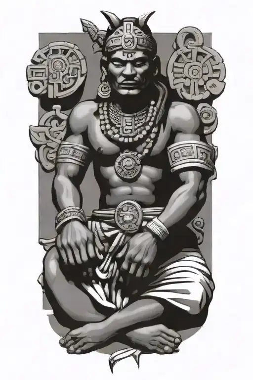 mayan god itzamná sitting cross legged pose holding tattoo design idea