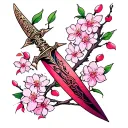 dagger and cherry blossoms tattoo design idea