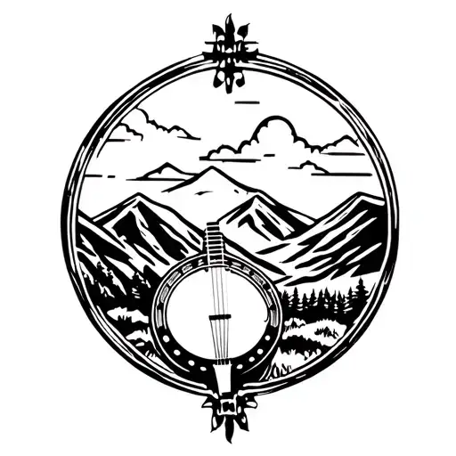 Appalachia, mountains, West Virginia, banjo, moonshine, mountaineer tattoo design idea