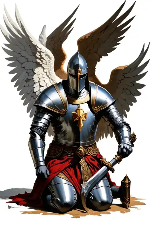 Templar knight kneeling archangel tattoo design idea