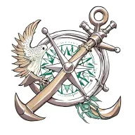 Anchor, Swallow, Nautical Star, Compass Rose, Crossed Cannons, emerald Shellback tattoo design idea