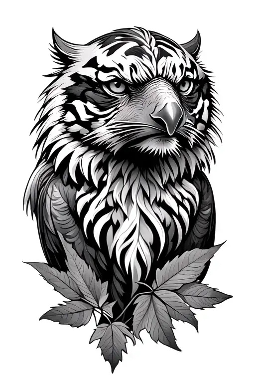 Tiger Eagle bright fall leaves tattoo design idea