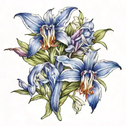 columbines, bluebells, indian paintbrush intertwined tattoo design idea