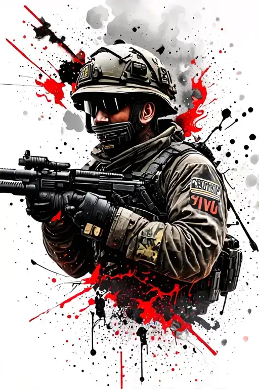 Army Infantry War zone, computer programmer hacker, firefighter fire start with army at top and work down tattoo design idea