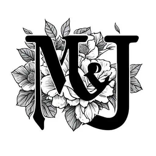 m and j written in calligraphy tattoo design idea