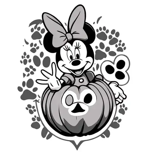 tattoo of Minnie Mouse, Steelers emblem, pumpkin, dog paw print, and Sylveon tattoo design idea