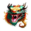 Japanese dragon with a ruby in the mouth surrounded tattoo design idea