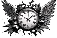 Broken clock Wings ripping clock apart either side My kids date of births running thru clock  tattoo design idea