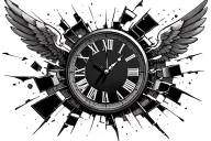 Broken clock Wings ripping clock apart either side My kids date of births running thru clock  tattoo design idea