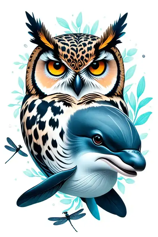 dolphin, owl, snow leopard, dragonfly, tattoo design idea