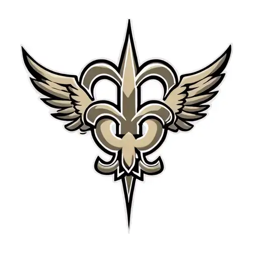 New Orleans saints logo with heart behind logo surrounded by wings tattoo design idea