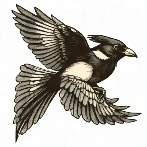 Magpie bird flying tattoo design idea