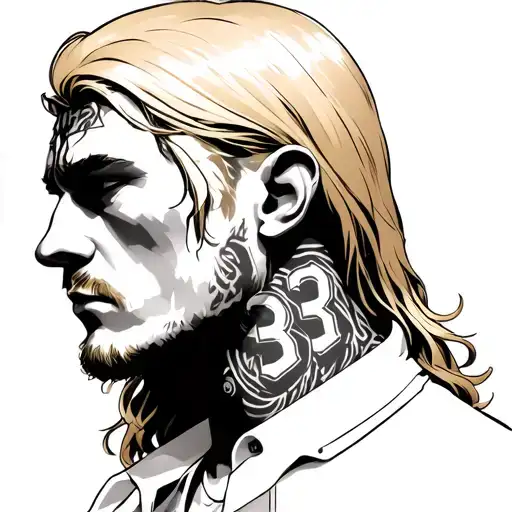3 big numbers on neck kinda lower jaw area white man with blond long hair tattoo design idea