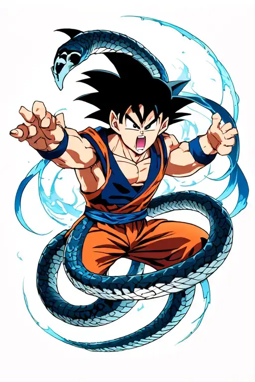 Goku black / goku ultra instinct snake throwing tattoo design idea