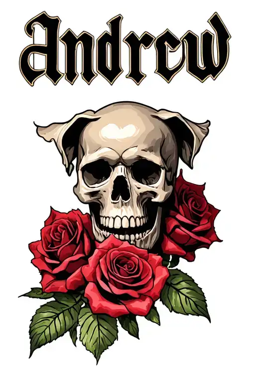 Show me a forearm tattoo idea thats for a sad boy n who had a ruff life and has a skull and roses n the names, Andrew an tattoo design idea