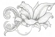 a small script tattoo of the word Jolly, and the last letter y morphs into a calla lily  tattoo design idea