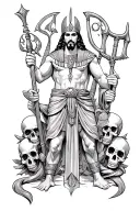 osiris with skulls surrounded holding flail and crook in underworld tattoo design idea