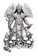 osiris with skulls surrounded holding flail and crook in underworld tattoo design idea